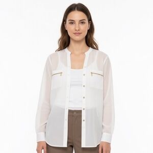 Calvin Klein White sheer Blouse Size M